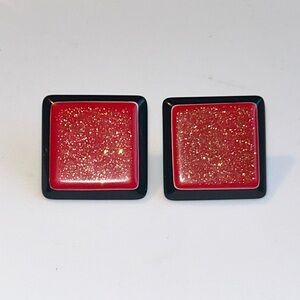 Square Stud Earrings Red Black Statement Retro Vintage Earrings Costume Jewelry